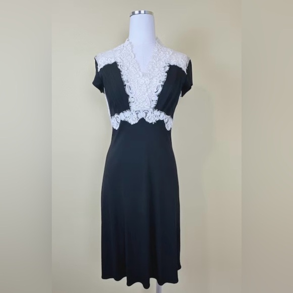 1990s Y2K Moda Int'l  Black Lace Dress 
Cream Wiggle Knit Stretch Dress Sz:4 - Picture 1 of 13